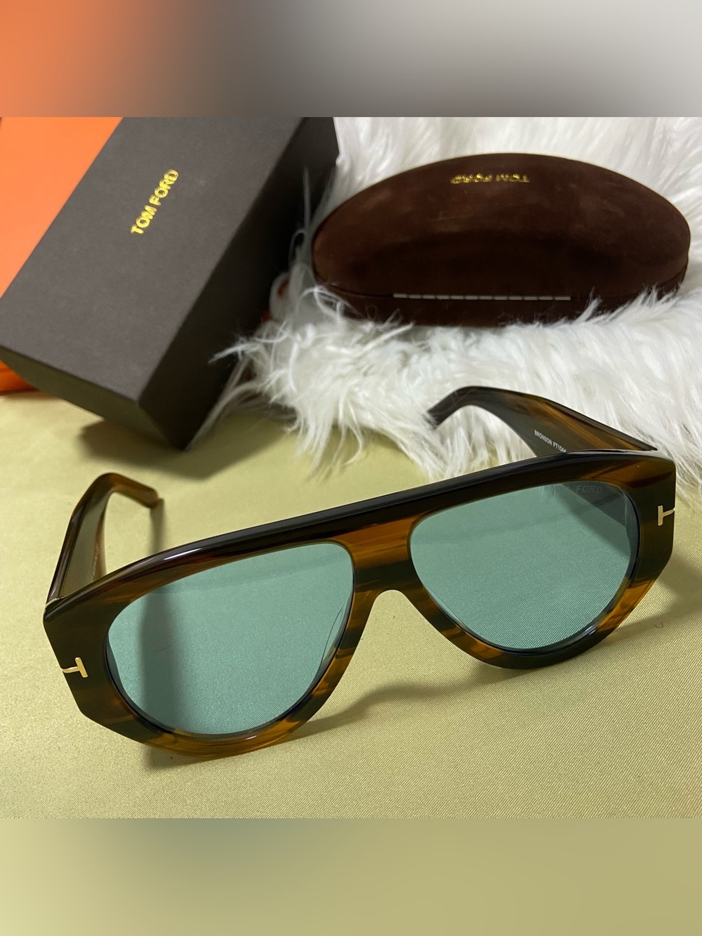 Tom Ford Tortoiseshell Frame Sunglasses with Green Lenses